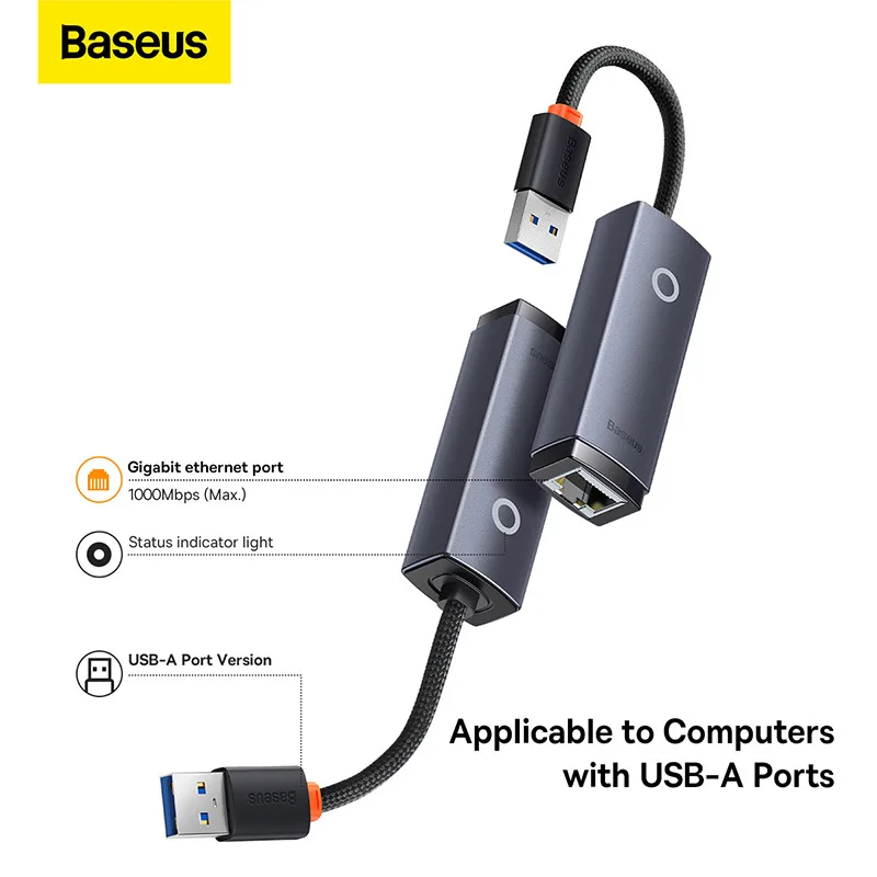 Baseus USB RJ45 Adapter 1000Mbps/100Mbps USB 3.0 Type C to Ethernet Lan Port Gigabit Network Card For Laptop PC Switch Mi Box s