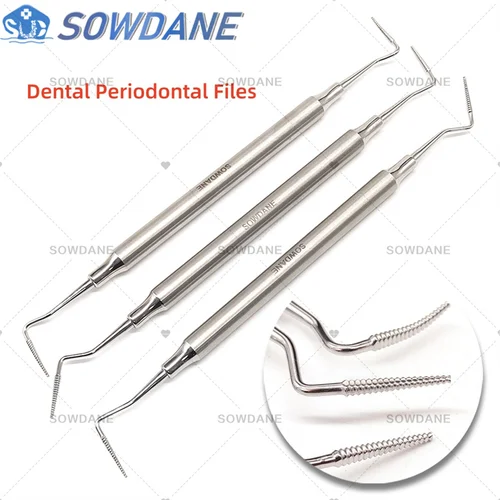 Limas de hueso dentales para superficies de Perio, archivos de doble punta, acero inoxidable, Autoclavable, nuevos