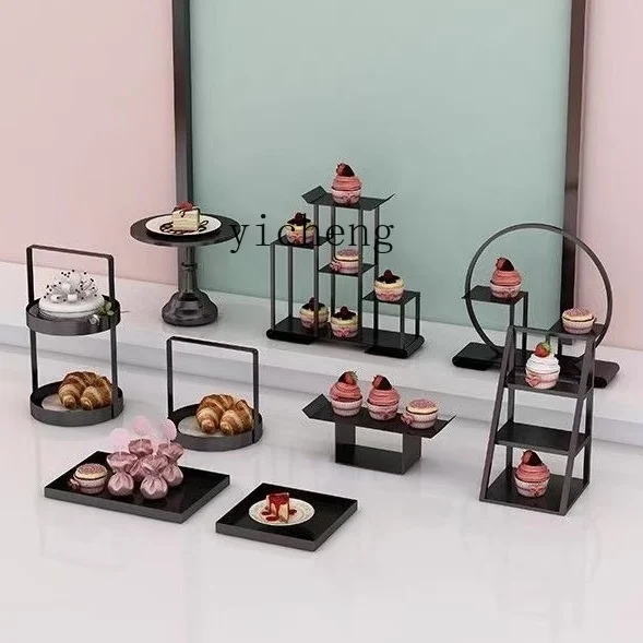 

ZYA Black Chinese Style Dessert Table Display Stand Props Iron Art Cake Stand office decoration