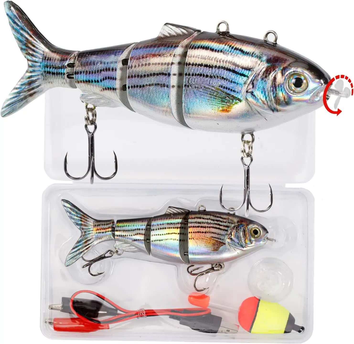 Lure 5.1” Fishing Lure 4-Segement Multi Jointed Swimbait Electric Bait LED Light USB Rechargeable Robotic Lure