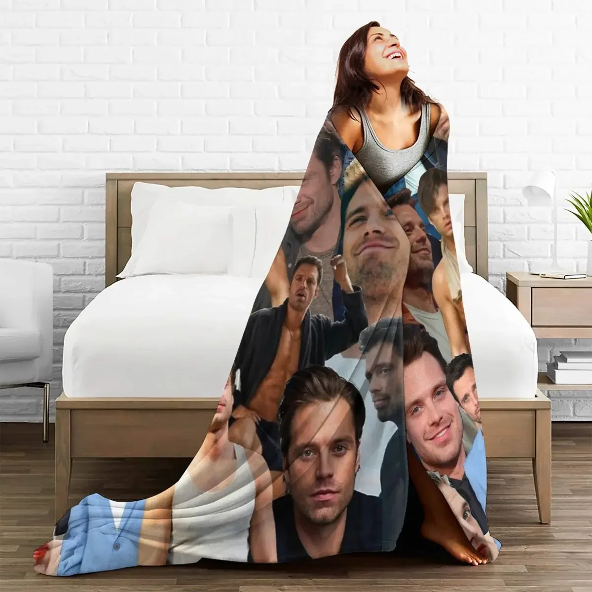 Sebastian Stan Photo Collage Blankets Flannel Textile Decor Portable Lightweight Thin Throw Blanket for Bedding Couch Bedspreads