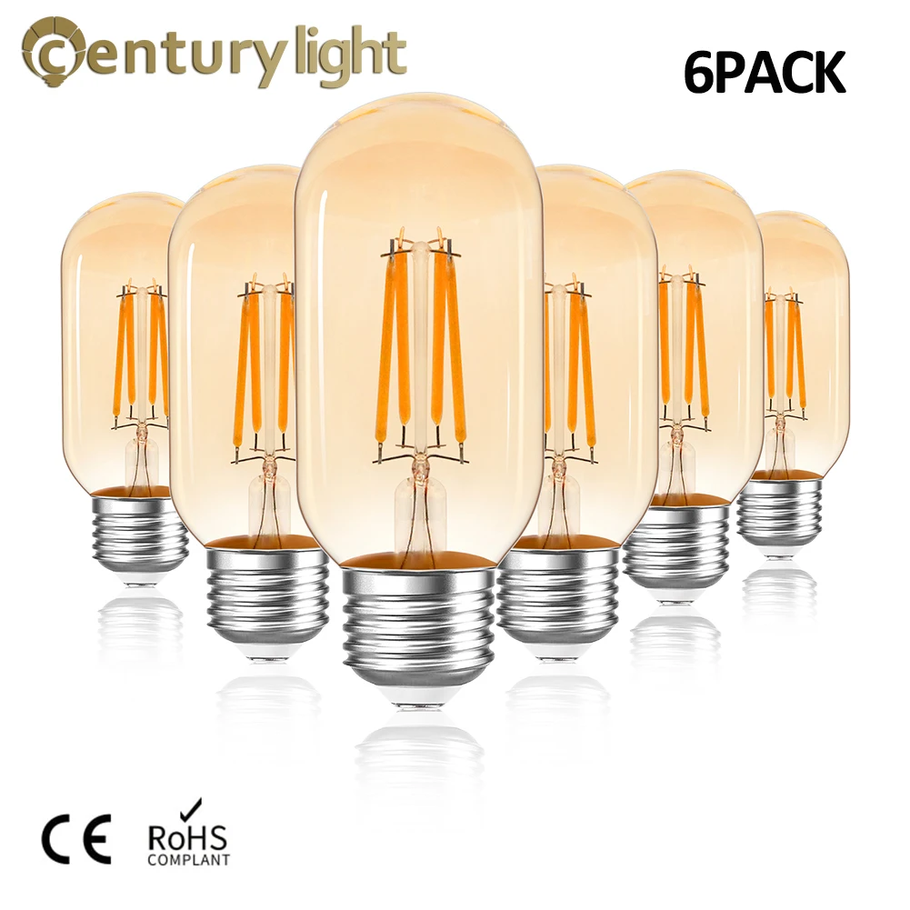 

6PCS Vintage Edison LED Filament Light Bulb 4W E27 T45 40W Equal Tubular Bulbs Chandelier Replacement Bulb Christmas Decoration