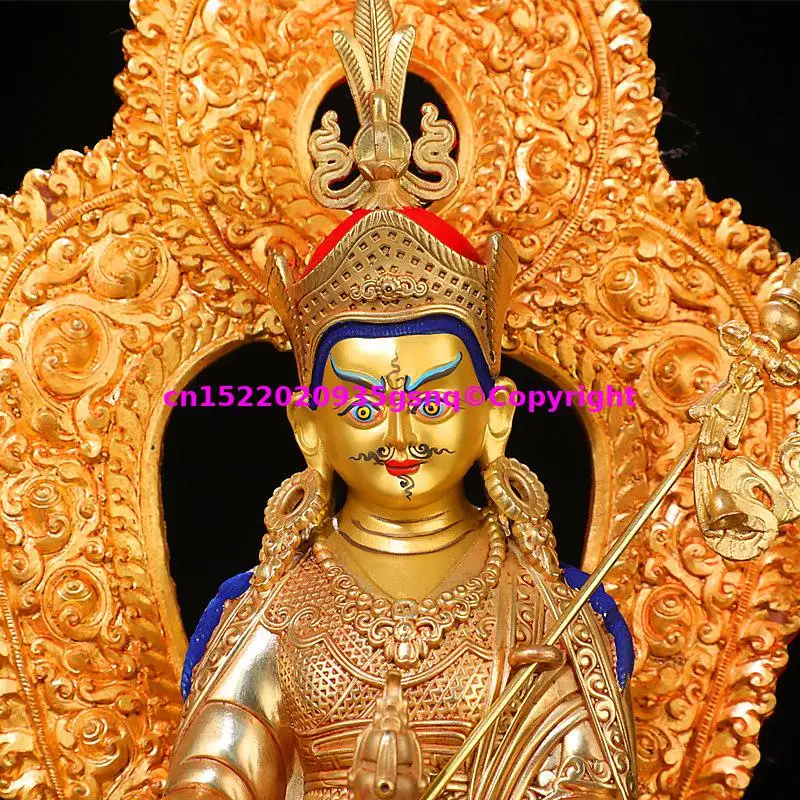 Large Exquisite copper carving Rinpoche master golden Tibetan Esoteric Sect Buddha statue Buddhist family monk worship