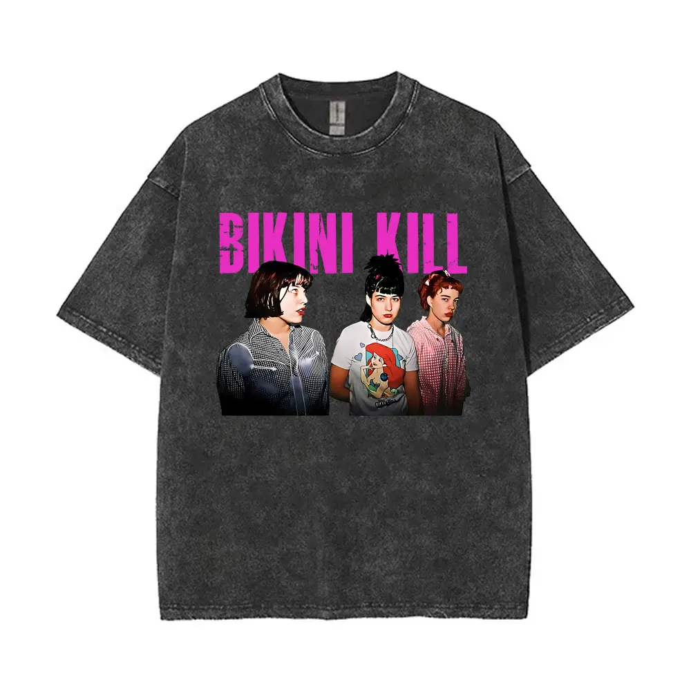 Washed Vintage Bikini Kill Graphic Tshirt Men Women Fleece Cotton Oversized T-shirt Aesthetic Short Sleeve Classic Streetwear