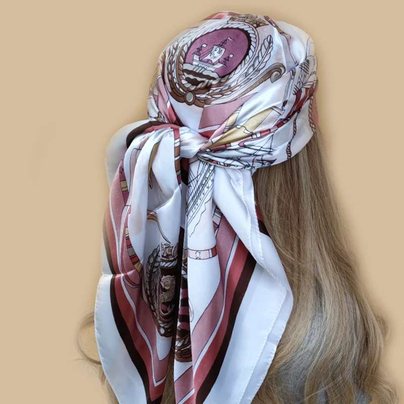 90*90cm Fashion Handkerchief Neck Scarf Women Small Shawl Silk Satin Hair Female Square Headband Bandana Head muffler beach wrap