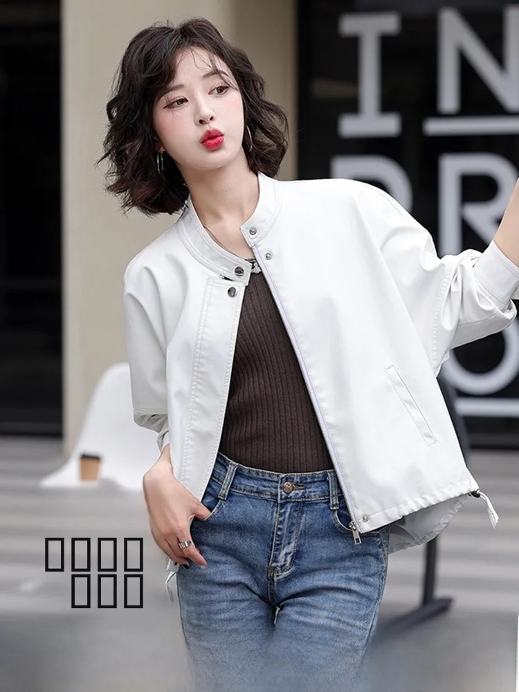 가을 겨울 신상 여성용 가죽 자켓 양가죽 루즈핏 고급 블랙 바이커 코트 따뜻하고 편안한 지퍼