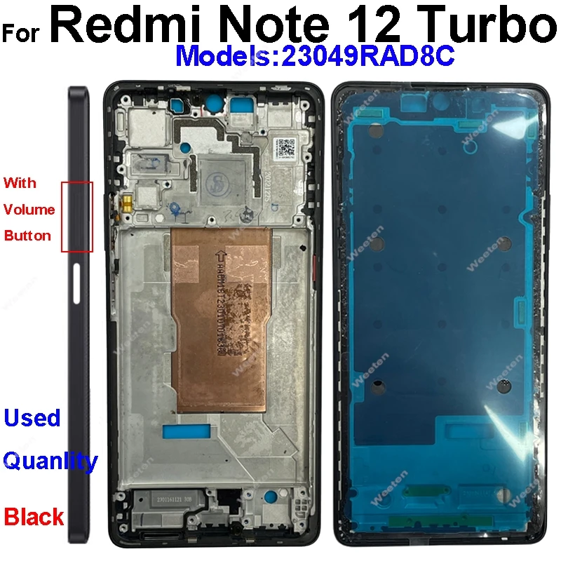 LCD Frame Cover Housing For Xiaomi Redmi Note 12 Turbo LCD Frame Middle Frame Bezel Holder with Side Buttons Replacement Parts