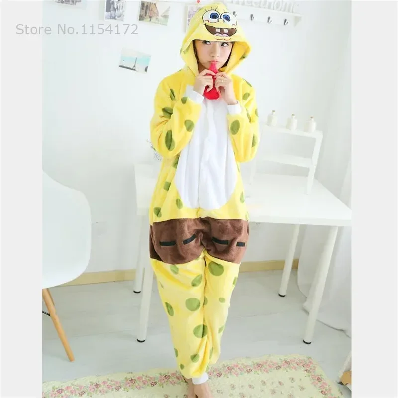 Kigurumi Sponge Onesies Pajamas Cartoon Costume Cosplay Pyjamas Adult Animal Onesies Party Dress Halloween Pajamas