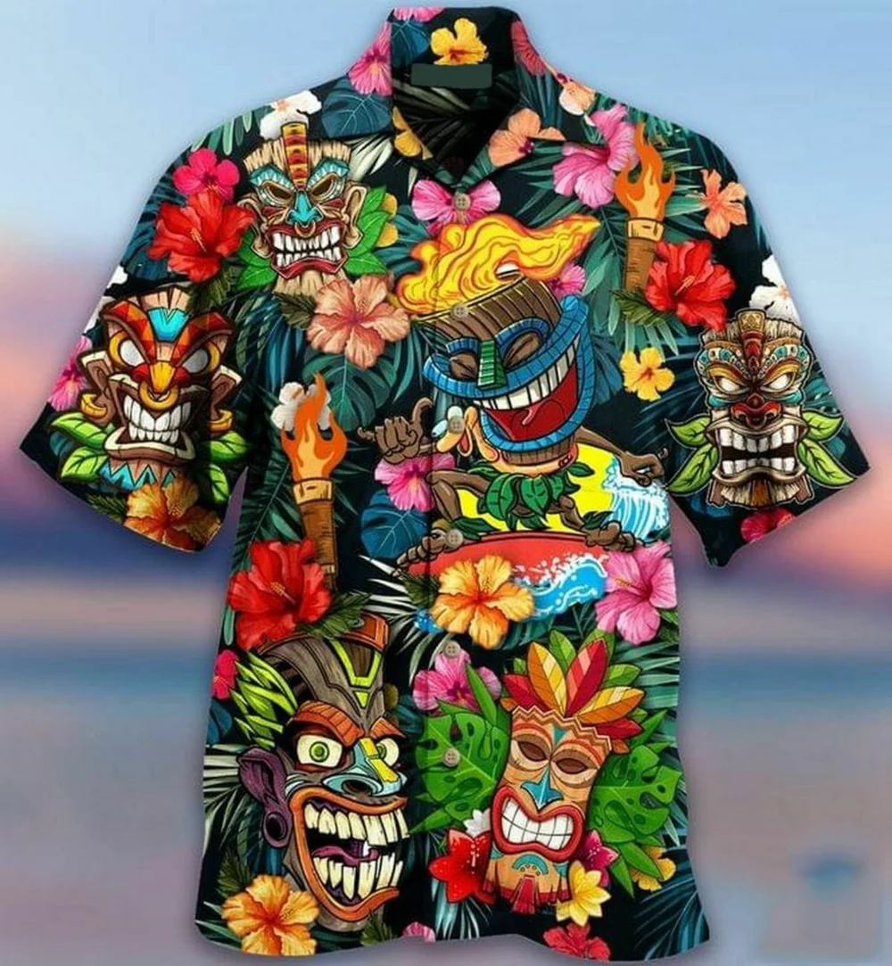 Hot Sale Men's shirt 3D Print Cool Halloween Party Hip Hop Hawaiian Summer Beach Short Sleeve Oversize Men's clothing Club Wear