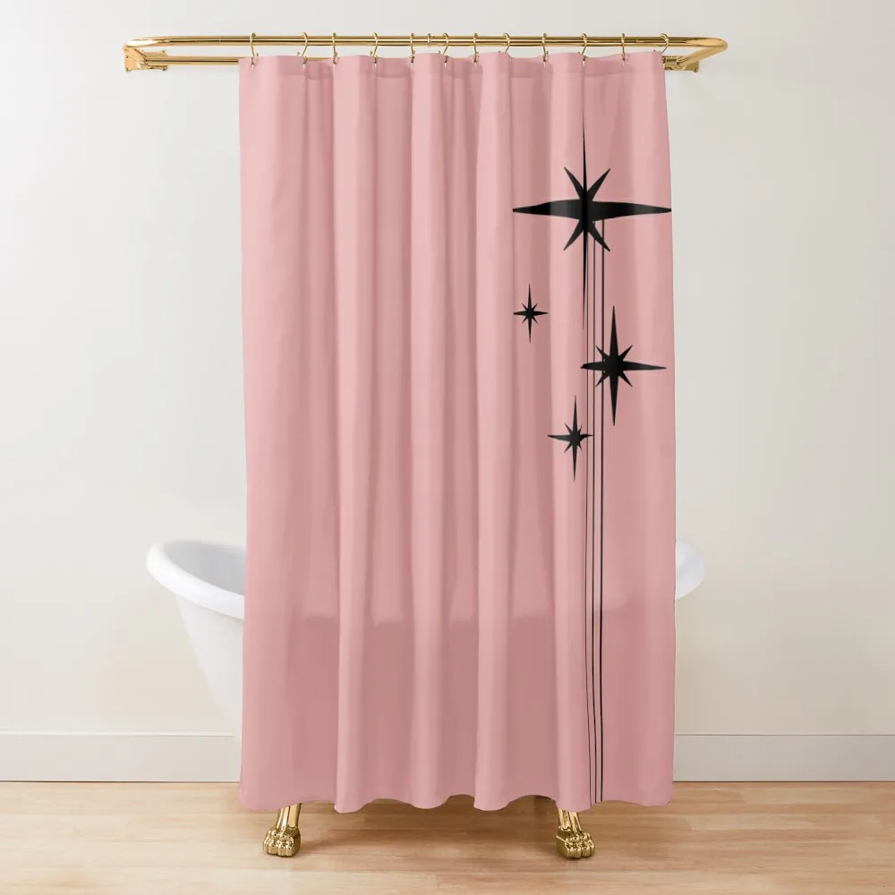 

1950s Atomic Age Retro Starbursts in 50s Pink and Black Shower Curtain For Bathroom Cover For Bathroom Shower Curtain