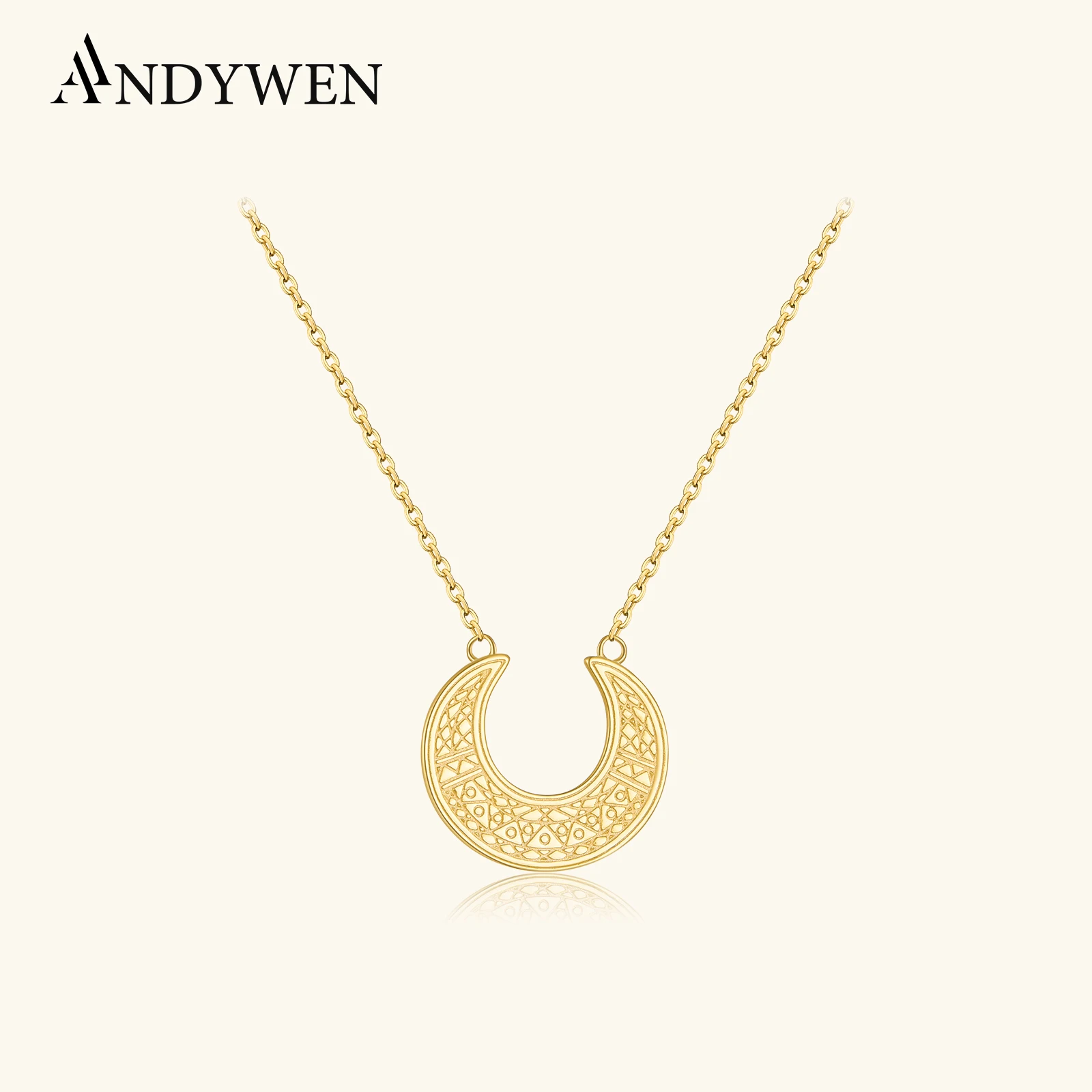 ANDYWEN 925 Sterling Silver Gold Coins Big Moon Pendant Necklace Long Chain Choker CZ Rock Punk Wedding Party Fine Jewels