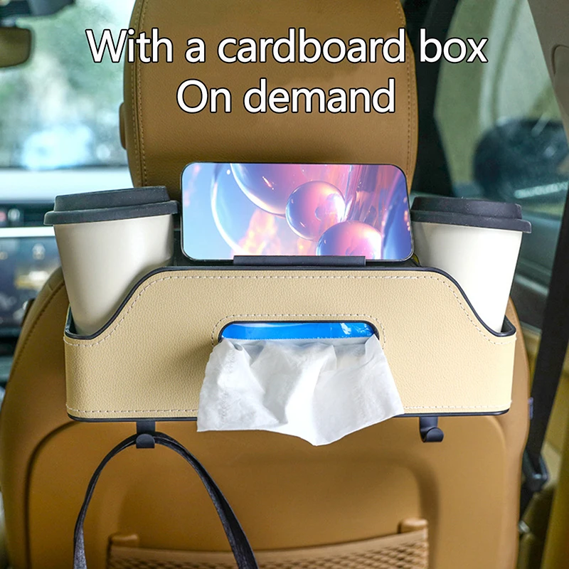 3 In 1 Car Seat Back Cup Holder Storage Box Phone Holder Tissue Box With Straps Auto Backseat Organizer For Auto Interior