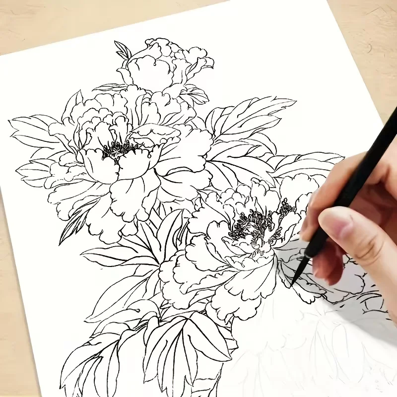 

Chinese Line Drawing Book for Beginners: Step-by-Step Floral Sketching Practice with 100+ Flower Designs & Line Art for Painting