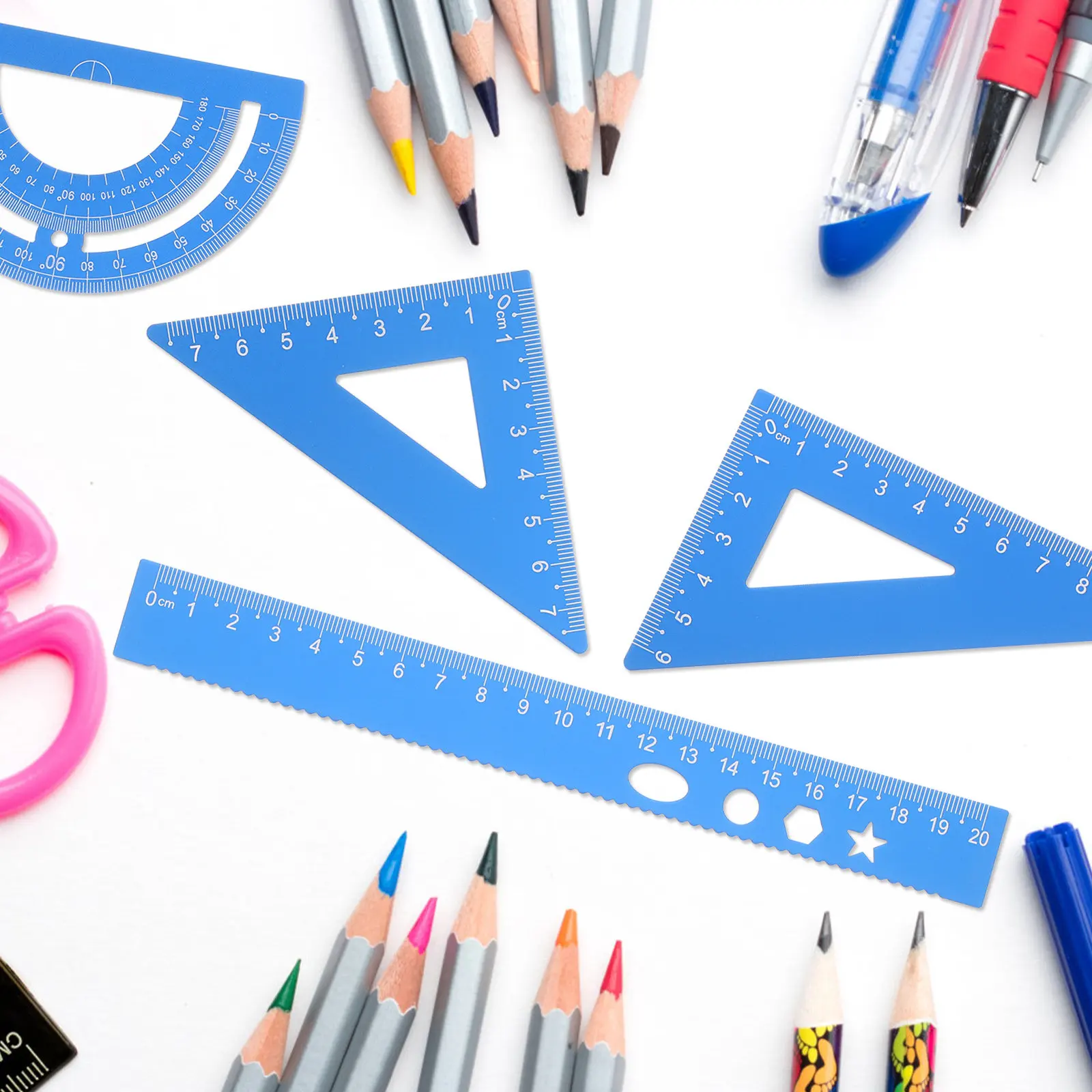 

Набор алюминиевых линеек: профессиональный чертежный комплект с эргономичным держателем, точные измерительные инструменты для школы и офиса, транспортир, треугольник