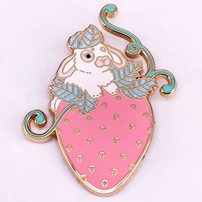 Strawberry Bunny Enamel Pin Cute Cartoon Mashup Badge Funny Animals Jewelry Gifts