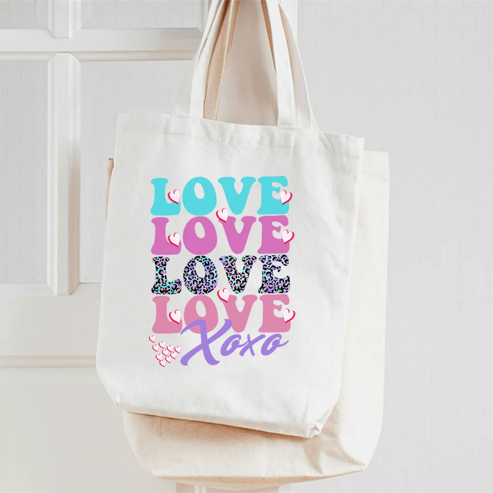 

Белая холщовая сумка для переноски с сердечками любви — многоразовая сумка для покупок с принтом ко Дню святого Валентина, романтический подарок и сумка для хранения