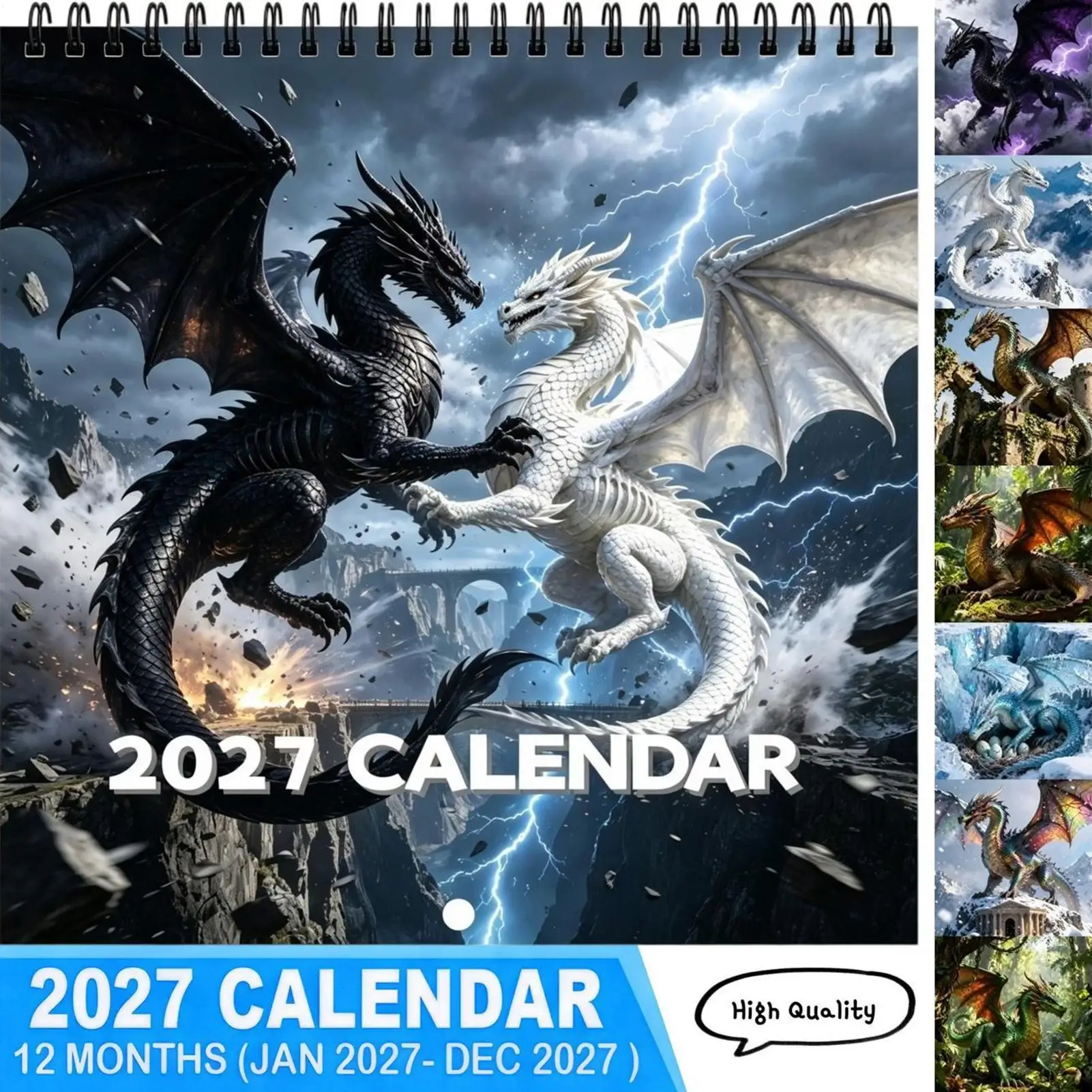 2027 Calendar Dragon Spiral Bind Monthly Thick Paper Home Decor Jan-Dec Planning Wall Calendars for Appointment Schedule Party
