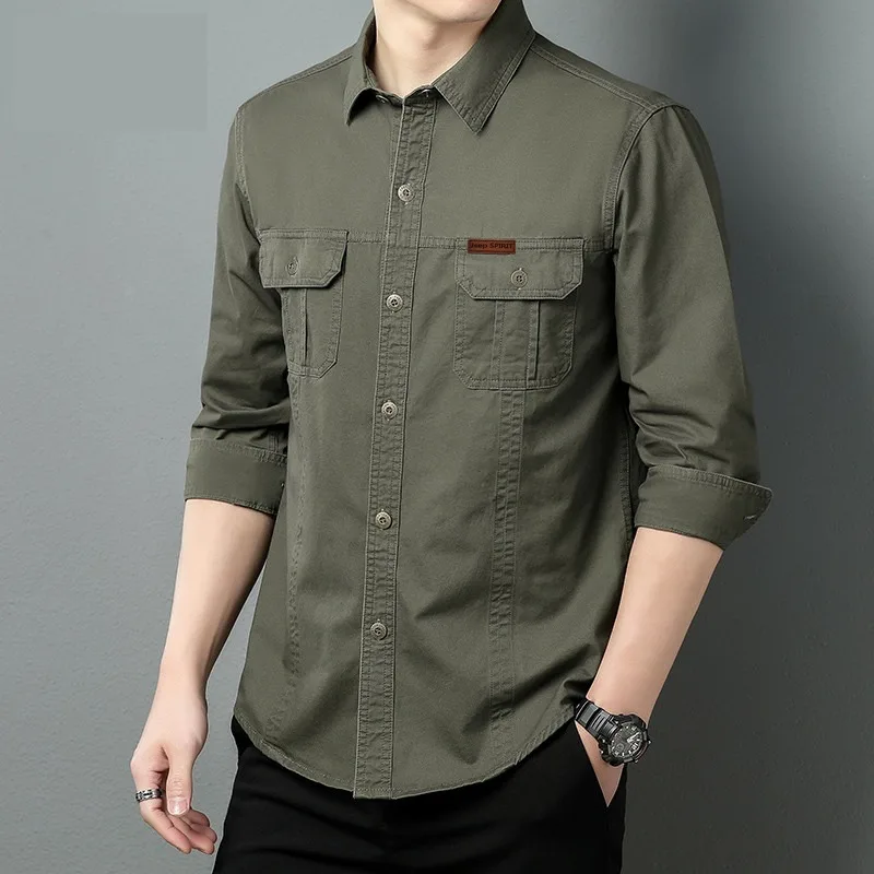 

Men's Casual Loose Long Sve irt Spring Autumn New Sle plus Size Color mid Youth Workwear Multi ket