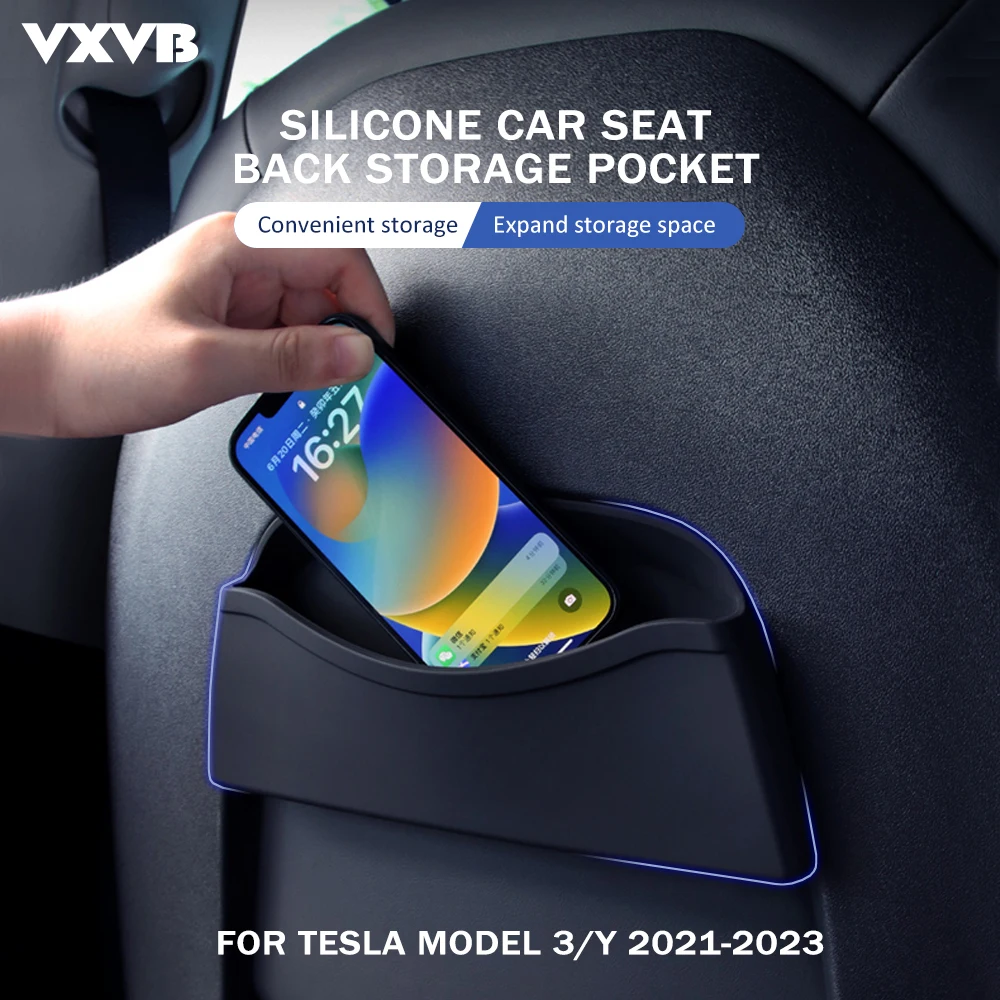 

For Tesla Model 3 Y 2023 Silicone Car Garbage Bag Waterproof Trash Can Leak-proof Back Seat Hanging Storage Pocket Accessories