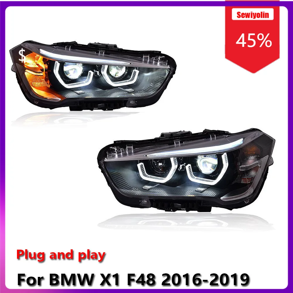 

Автомобильные светодиодные фары в сборе для BMW X1 F48 2016-2019, противотуманные фары DRL, стоп-сигналы поворота, Plug and Play