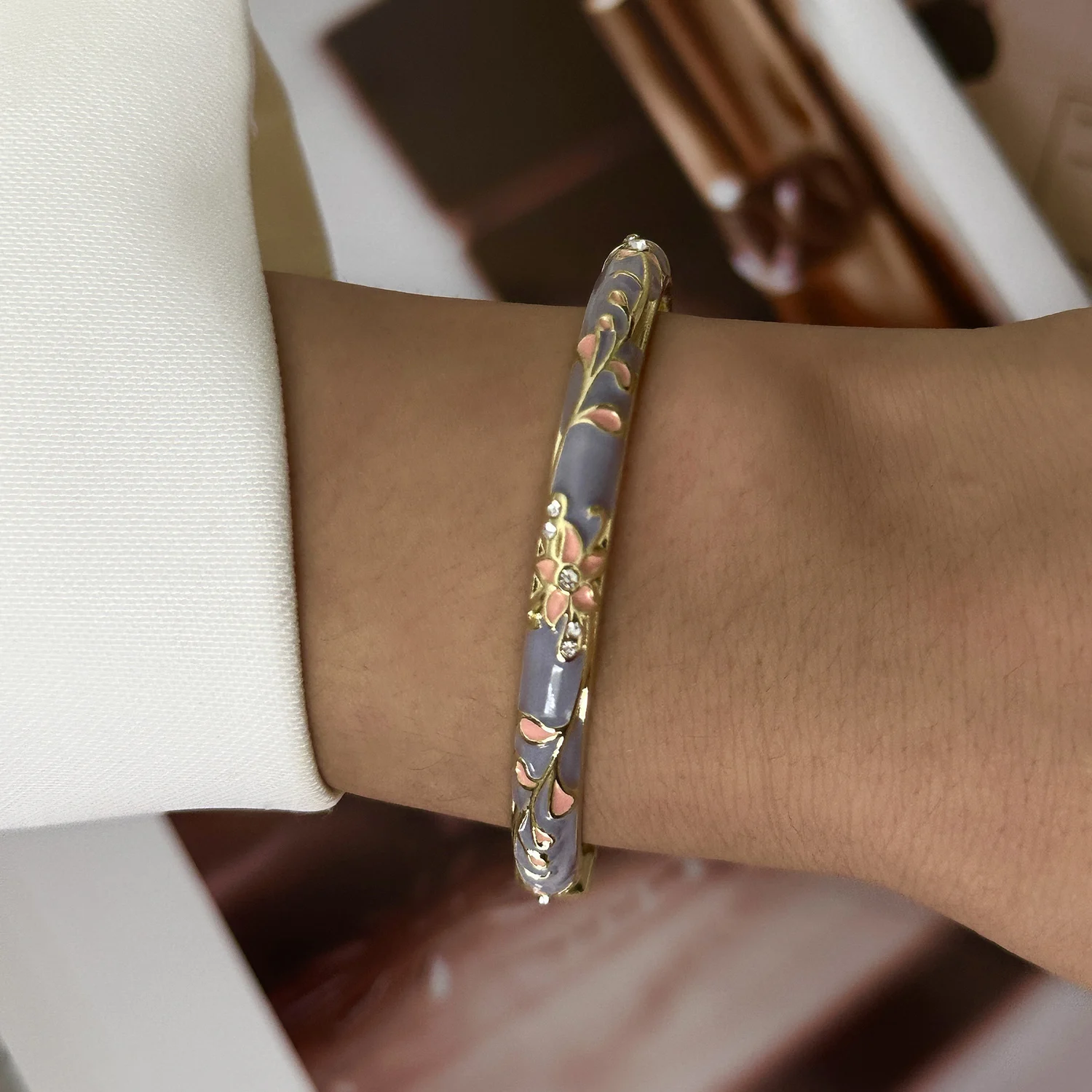 Boho Ethno-Stil Cloisonné Emaille Blumenarmbänder für Frauen Mehrfarbiges Blumenmuster Stapelbare Armreifen Böhmischer Armschmuck – Detail 8