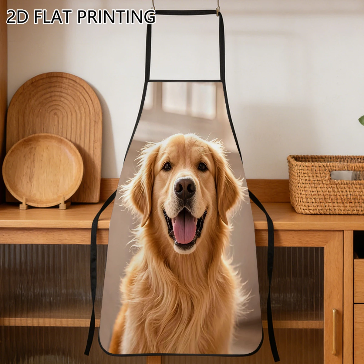 1pc Smiling Golden Retriever Dog Pattern Apron For Pet Lovers Kitchen Baking Cooking