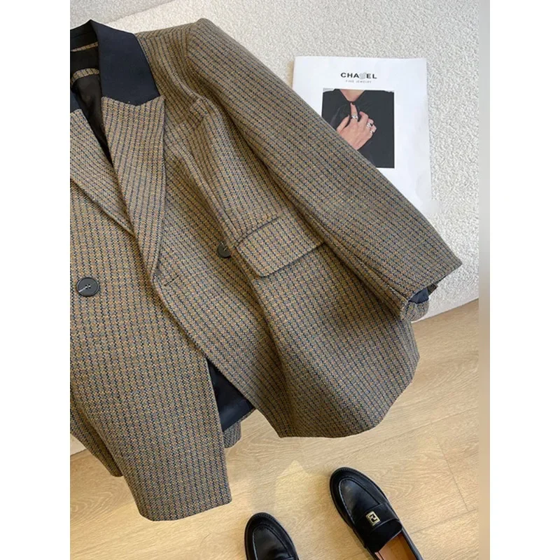 Early Spring New Women's Herringbone Plaid Woolen Suit Jacket with A High-end Feel Daily Casual Suit Workplace Commuting Outfit