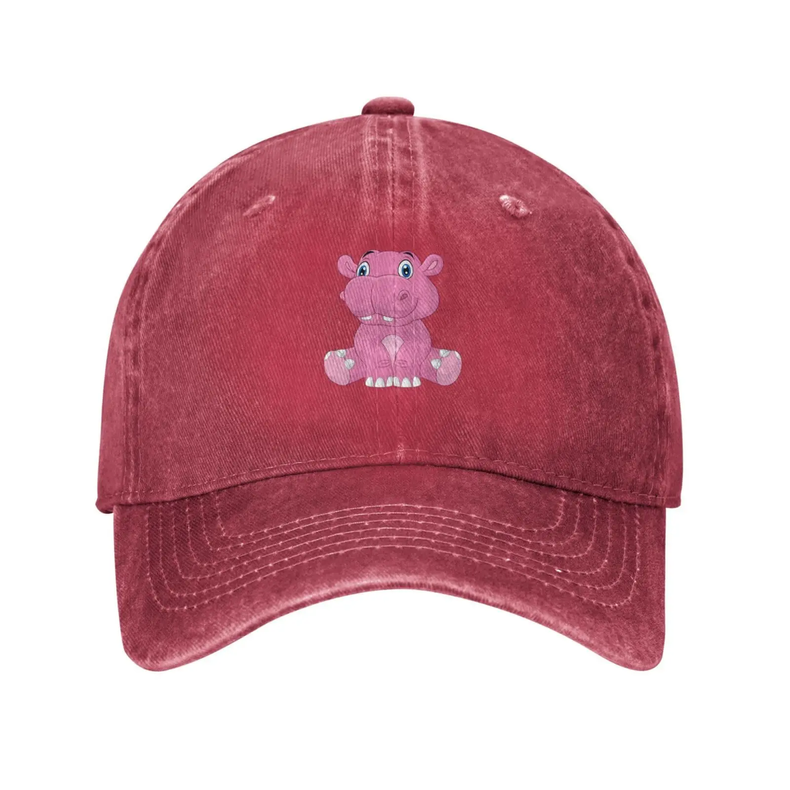 Cartoon Happy Hippo Sitting Baseball Cap for Men Women Vintage Trucker Adult Denim Hat Washed Cotton Fashion Cap Unisex Sports