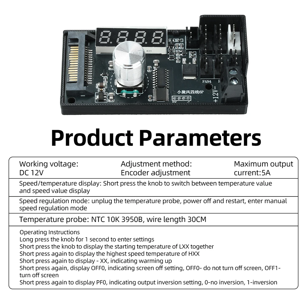 6-Kanal-PWM-Lüftersteuerung 12V 5A mit Digitalanzeige für PC-Kühlung, temperaturgesteuertes Kühlsystem mit SATA-Stromversorgung – Detail 13