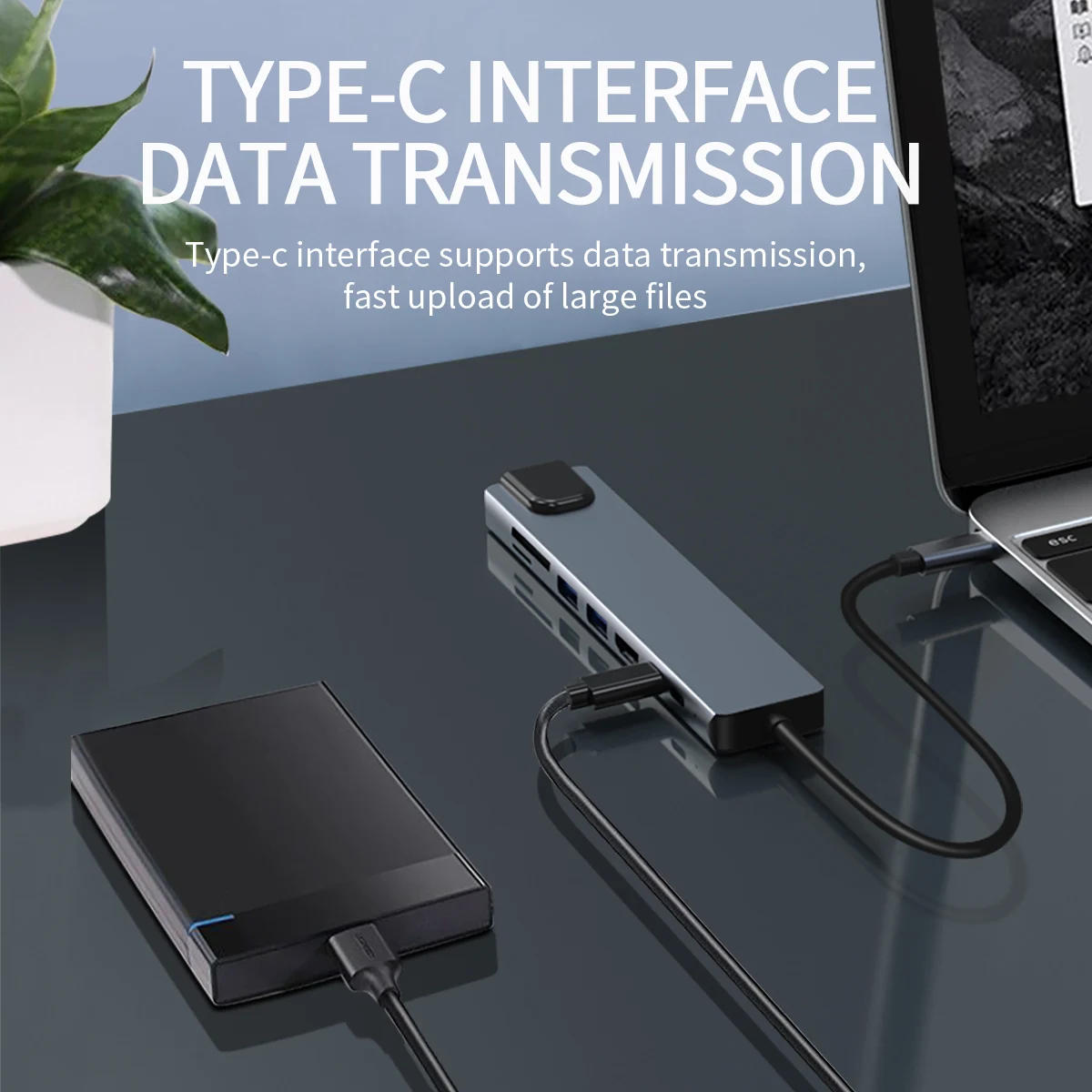 8 in-1 USB C Docking Station with 4K HDTV, 100W PD, USB 3.0/2.0, RJ45 100M, SD/TF Card Reader Type-c Hub for Imac  Surface ipad