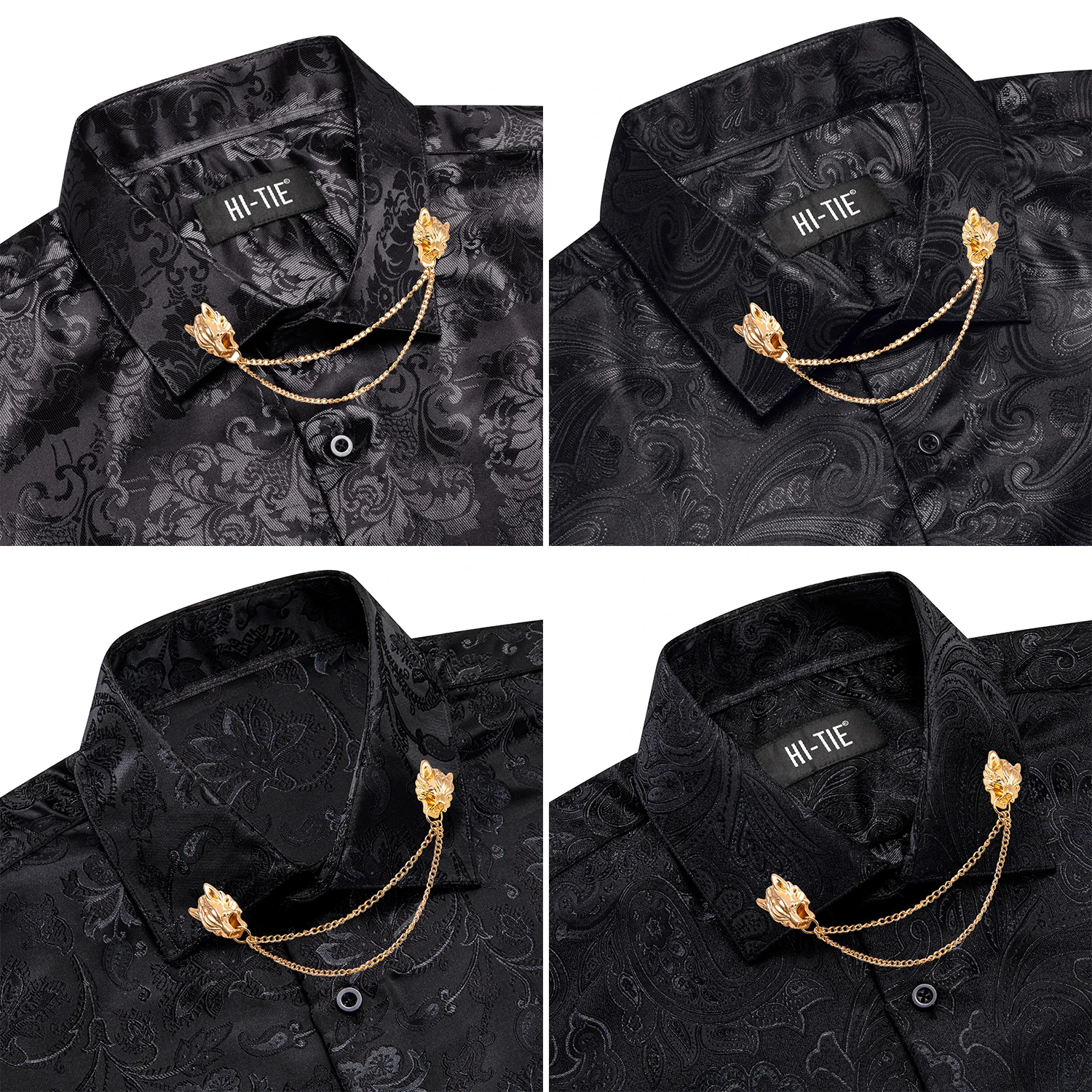 

Hi-Tie Mens Shirts Formal Black Floral Paisley Jacquard Long Sleeve Button Down Regular Fit Shirts Party Business Work Gift