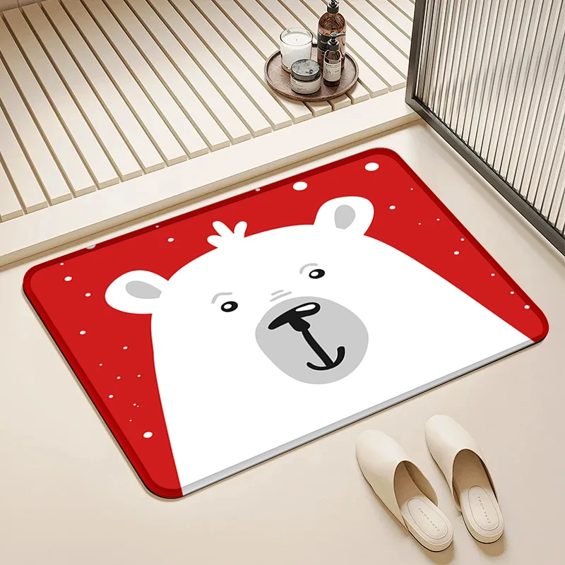 

Cute Polar Bear Christmas Door Mat Non-Slip Washable Floor Rug for Home Holiday Entrance Bathroom Decor