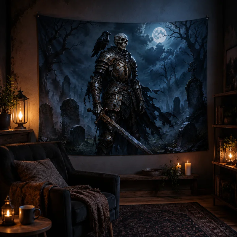 VIKAMA Black Raven Blood-Red Rose Tapestry, Gothic Witchcraft Stone Window Sill Wall Hanging, Esoteric Halloween Wall Decoration