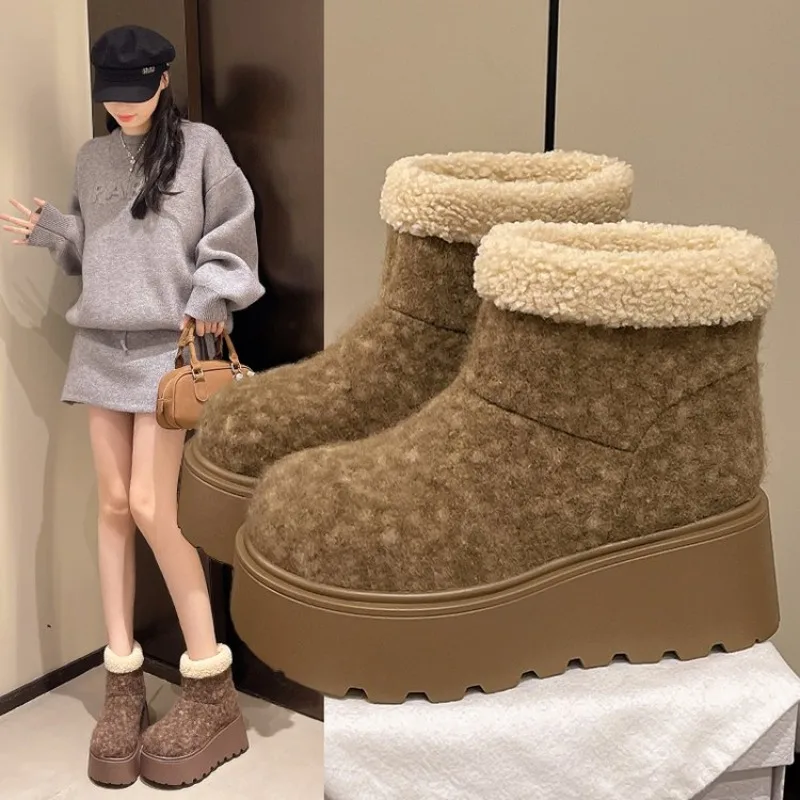 

New Women Winter Warm Snow Boots High Platform Short Booties Designer Suede Leather Cotton Shoes Woman Ankle Botas Mujer 40