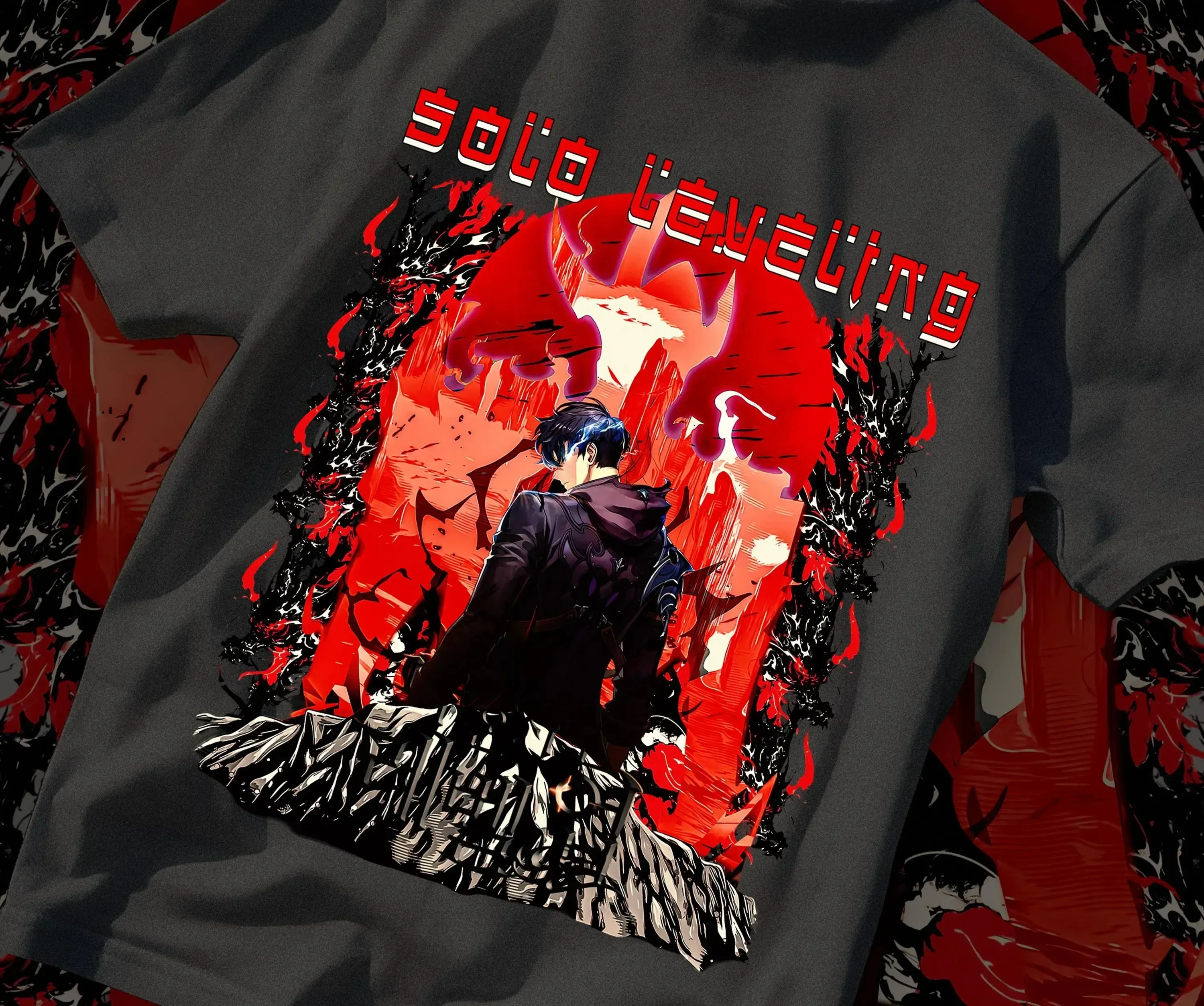تي شيرت Solo Leveling Arise كبير الحجم للجنسين - Sung Jin-Woo 'Arise!' تي شيرت Shadow Monarch Graphic Cotton Y2K Street Hip-Hop
