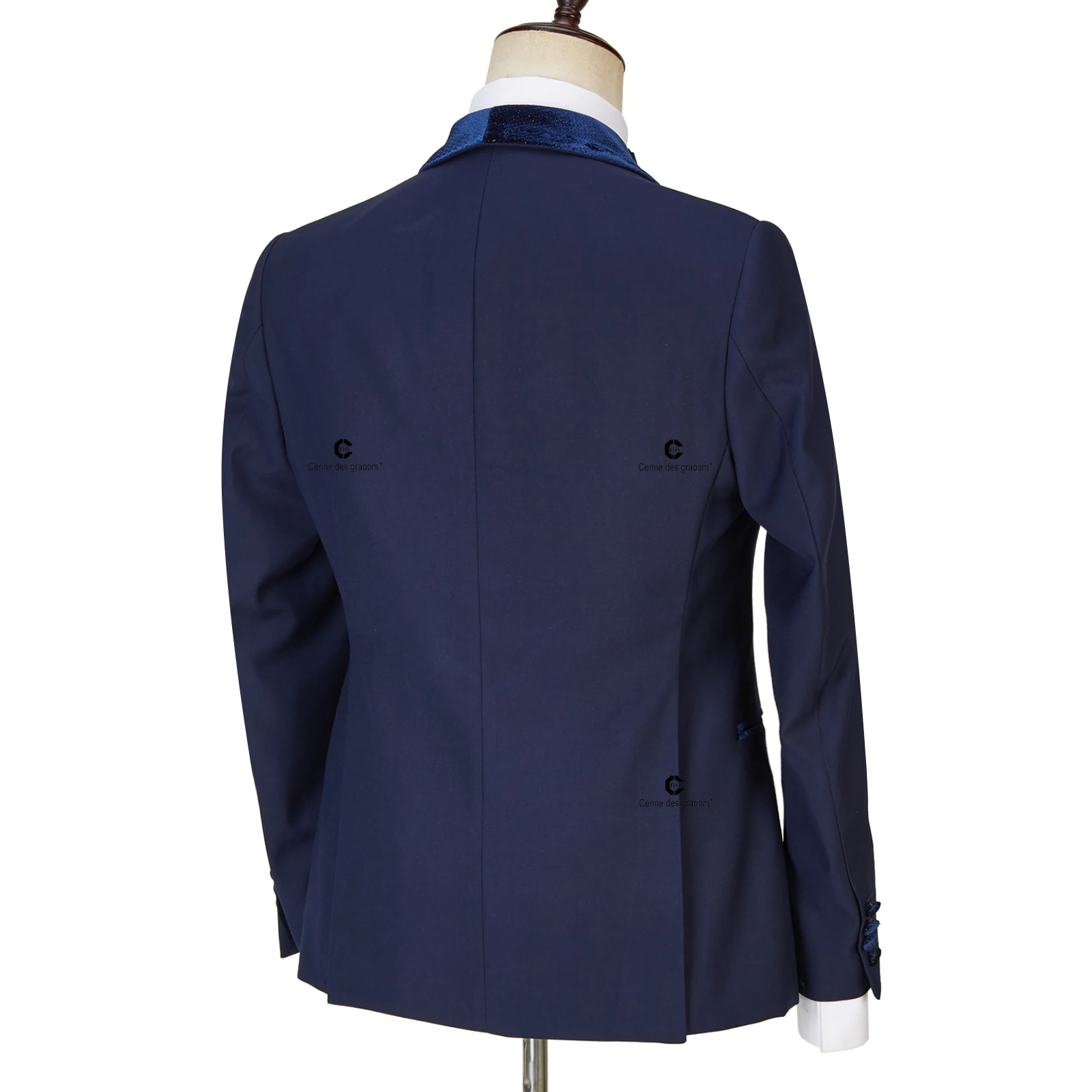 Cenne Des Graoom 2022 Neues Design Marineblau Glänzender Samt Revers Anzüge Für Männer Geschenk Hochzeit Party Blazer Weste Hosen 3-teiliges Set