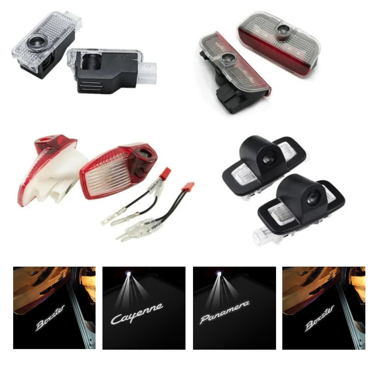 2pcs LED Car Logo Door Lights Welcome lamp For Porsche Panamera 970 971 Cayenne 958 955 Macan 95B Boxster Cayman 981 982 718