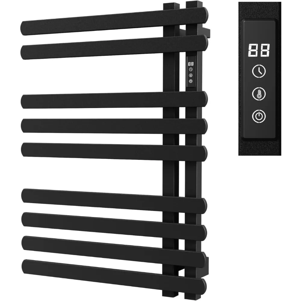 Toallero calefactable, toalleros calefactables de 9 barras, calentadores de toallas impermeables montados en la pared con controlador de temperatura y temporizado, negro