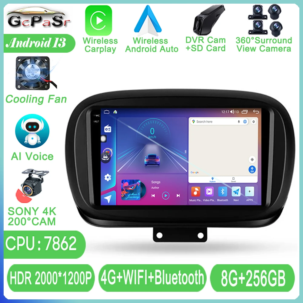 

Car Radio Video Multimedia Player For Fiat 500X 2014 - 2020 Android Head Unit Navigation GPS IPS Screen Bluetooth TF FM Camera