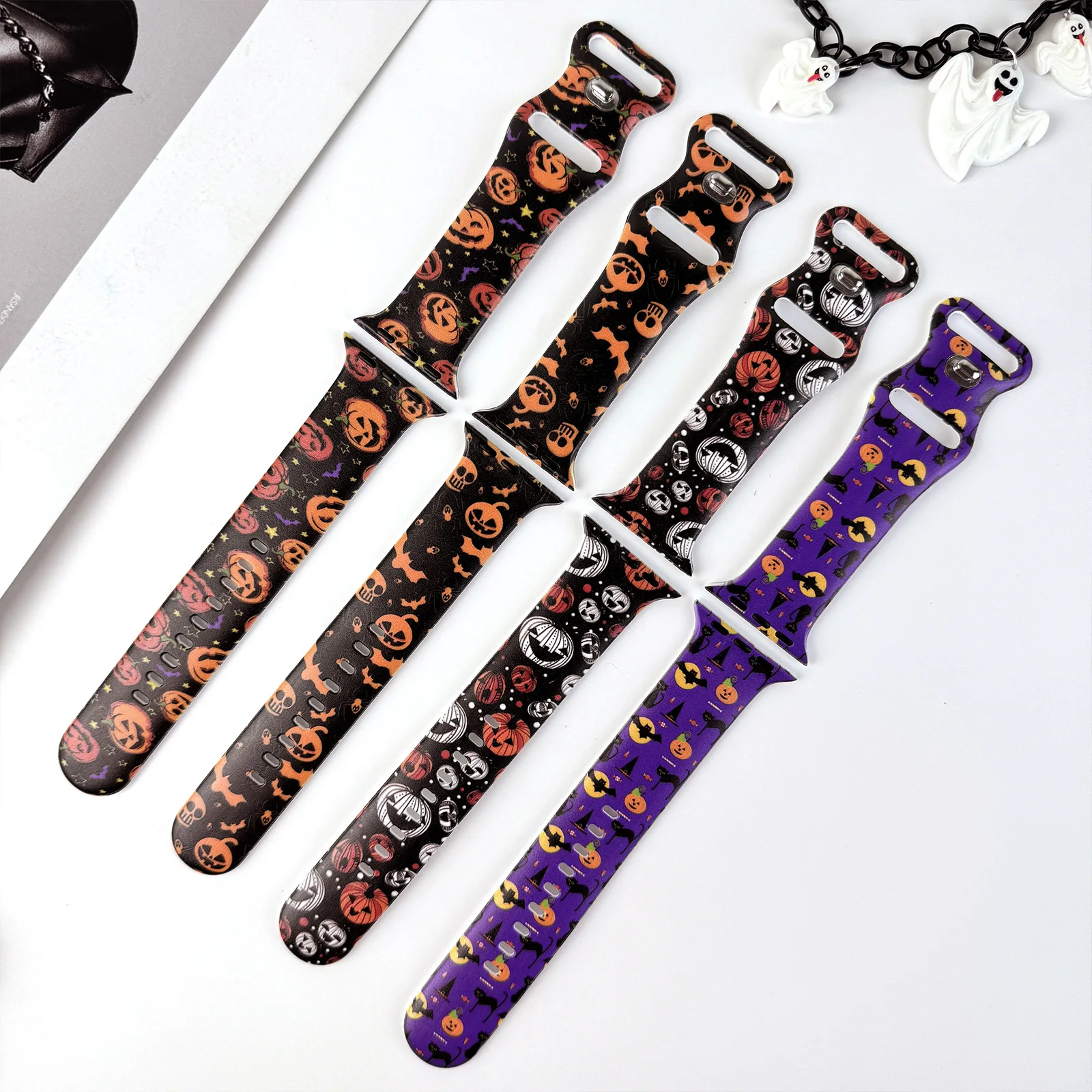 Ghost Halloween for Apple Watch 10 9 8 7 Silicone Band Replacable Bracelet for iWatch 46mm 42mm 41mm 40mm Watchband
