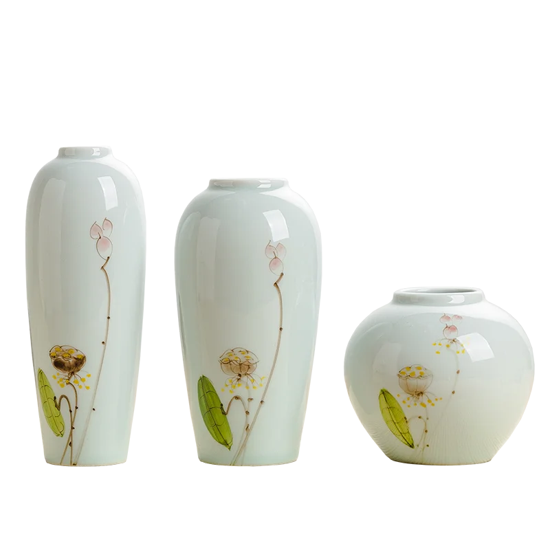 Jingdezhen Hand-painted Vase Zen Ceramic Decorative Ornaments New Chinese Style Small Flower Arrangement