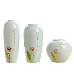 Jingdezhen Hand-painted Vase Zen Ceramic Decorative Ornaments New Chinese Style Small Flower Arrangement