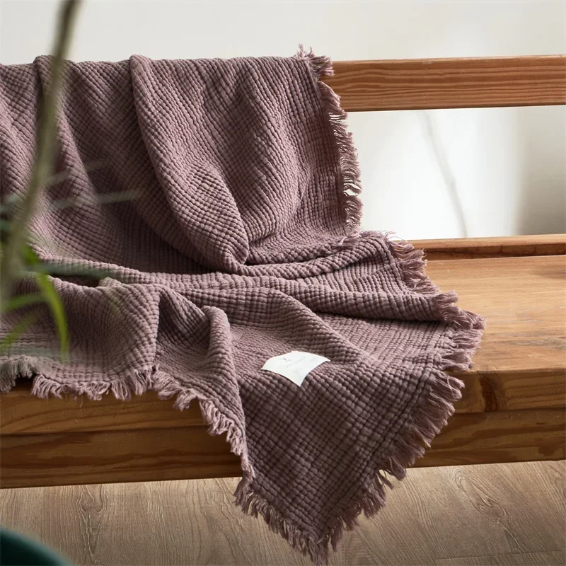 Maillard Cotton Blankets Four Layers Of Gauze Sofa Cover Blanket With Tassel AB Side Office Nap Decorative Bed Muslin Blanket