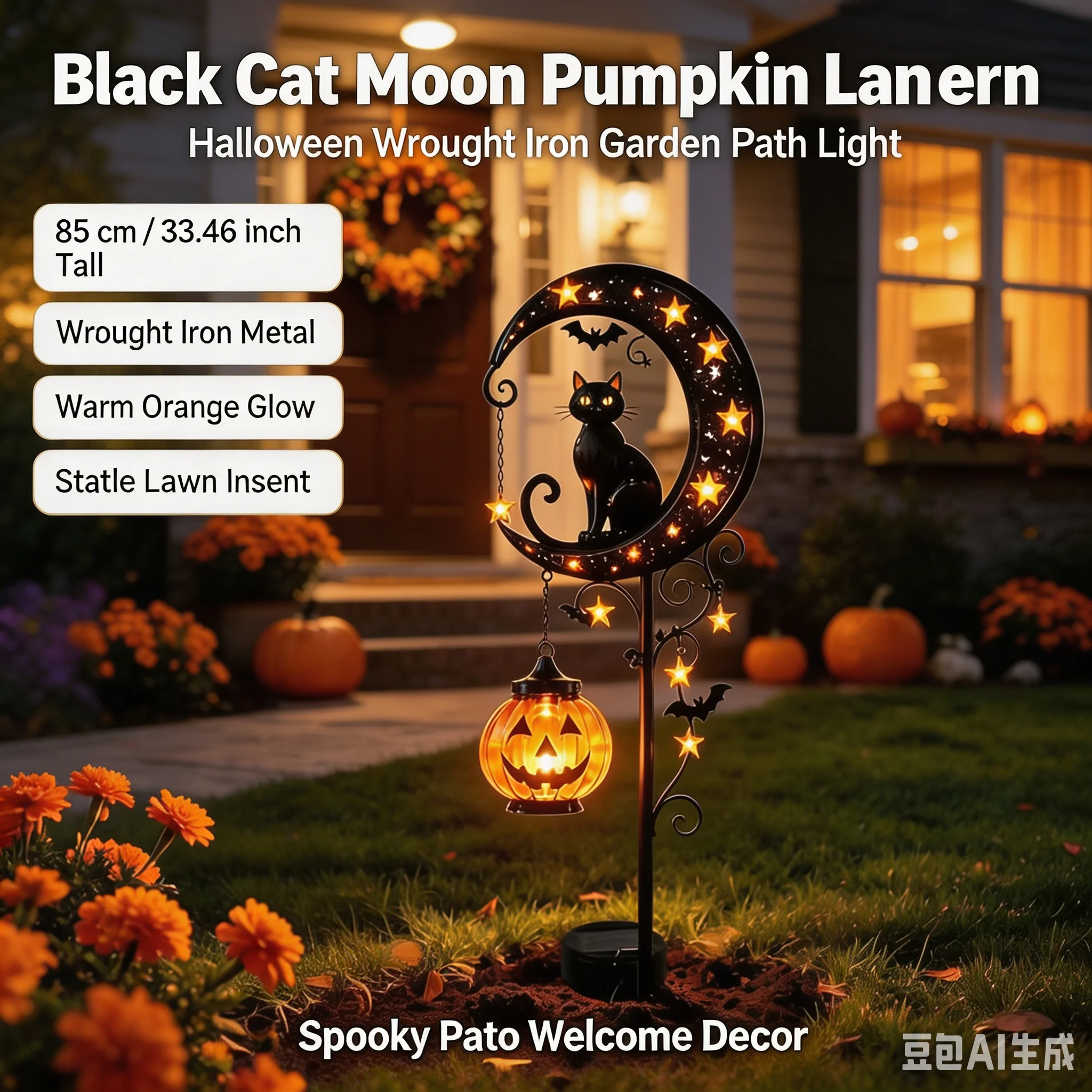 Solar Halloween Walkway Pathway Lights All Weather Waterproof Dusk to Dawn Spooky Garden Stake for Yard Lawn Flowerbed Decor