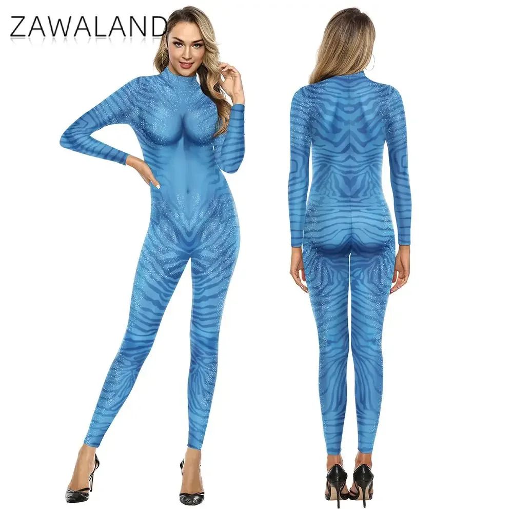 Zawaland Avatar Water Way Costume Cosplay Jumpsuit Carnival Disguise Suit Boy Girl Holiday Party Clothes Family Matching Suit