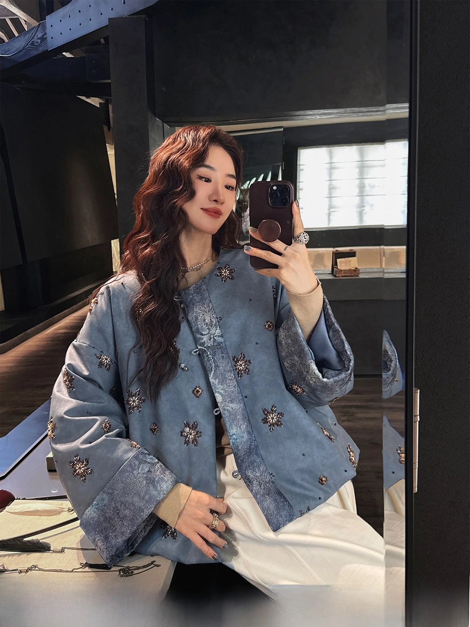 

Sanji Bla Flower New Chinese Sle ort Embroidered down Jaet Women's Winter Coat Beautiful Winter Clothes Warm Regular Fit