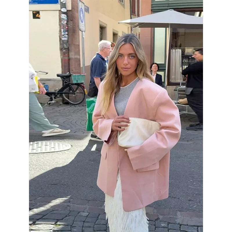 

Summer new women's clothing, elegant and commuting, loose and simple, easy-matching V-neck pure color suit jacket