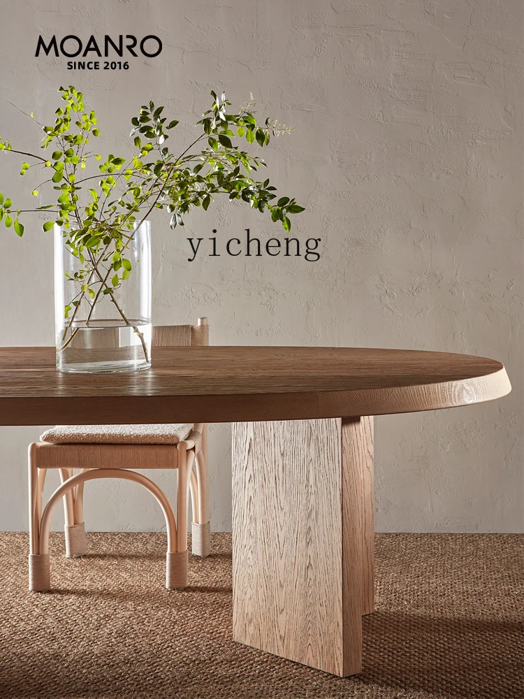 XL Oak Solid Wood Dining Tables and Chairs Set Household Small Apartment Oval Table