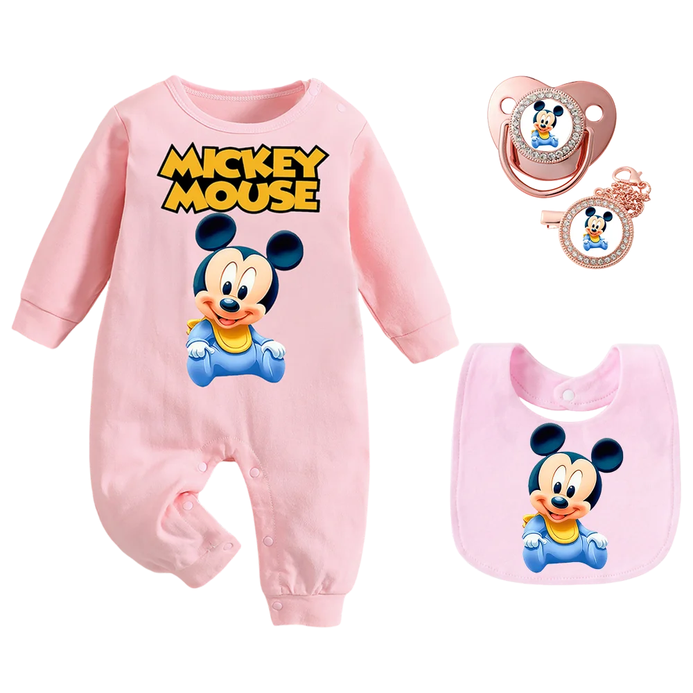 

4 шт./компл. розовых детских нагрудников, одежда для ползания новорожденных с героями мультфильмов, детская одежда для игрок, жевательные пустышки и цепочка для кормления