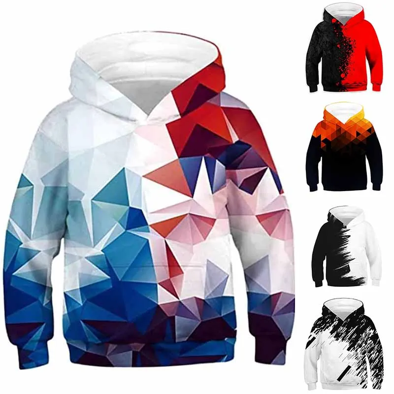 Hoodies 3D Print Irregular Prismatic Hooded Sweatshirt Boys Girls Fashion Pullover Oversized Hoodie kids Streetwear Unisex Coat